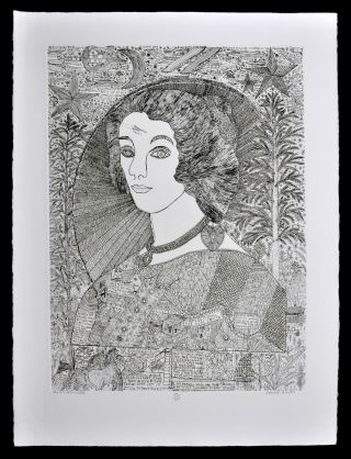 Queen Henrietta,  18x24 ",  Howard Finster,  Orig.  Intaglio Print,  Signed & Numbered