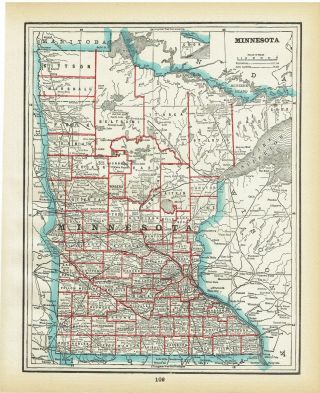 1893 Antique Atlas Map Of Minnesota And North Dakota