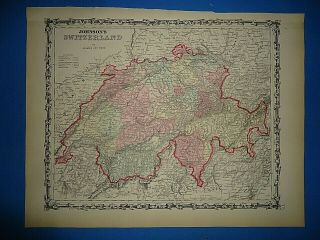 Vintage 1862 Switzerland Map Old Antique Johnson 