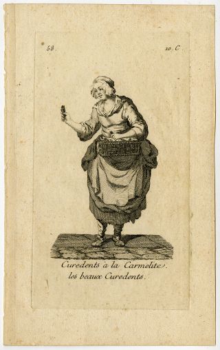 Antique Master Print - Genre - Toothpick - Cris De Paris - Poisson - Godin/beurtier - 1774