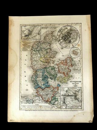 1837 Map Of Denmark With Copenhagen,  Schleswig,  Kiel