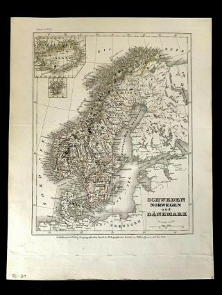 1800s Map Of Scandinavia Sweden,  Norway And Denmark