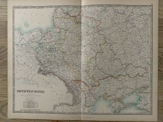 1893 South West Russia Poland Ukraine Antique Map By Johnston 126 Years Old