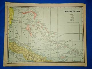 Vintage 1899 The Bahama Islands Map Old Antique Atlas Map