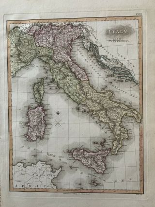 1813 Italy Antique Hand Coloured Map By Samuel Neele