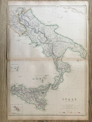 1859 South Italy Hand Coloured Antique Map By W.  G.  Blackie