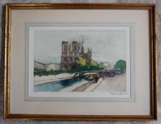 Charles Mondin Paris Colored Engraving Notre Dame 99/500 France Eclectic Cool