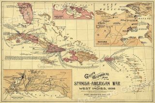 1898 Goffs Map Of The Spanish American War Carribean - 16x24