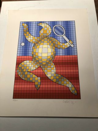 Victor Vasarely " Tennis Player " Hand Signed 1987 Limited Edition Art Serigraph