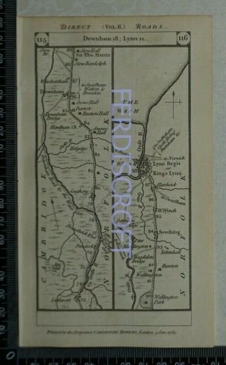 1785 Paterson Strip Map - Norfolk,  Downham,  Kings Lynn,  London,  Epping,  Hockerill.