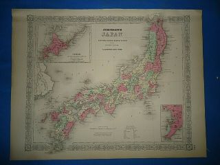 Vintage 1867 Japan Map Old Antique Johnson 