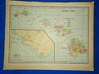 Vintage 1899 Hawaii - Hawaiian Islands Map Old Antique Atlas Map