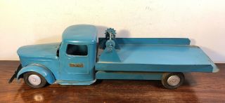 Vintage Structo Flat Bed Truck Car Hauler Pressed Steel Toy Diamond T