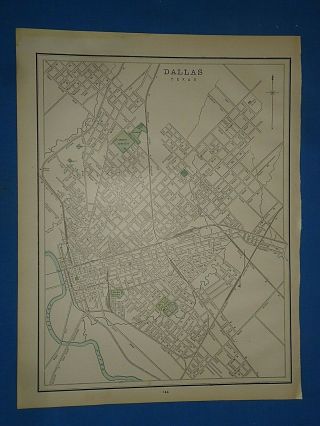 Vintage 1891 Dallas,  Texas Old Antique Atlas Map 51419