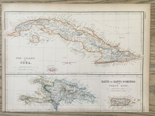 1859 Cuba Haiti Puerto Rico Hand Coloured Antique Map By W.  G.  Blackie