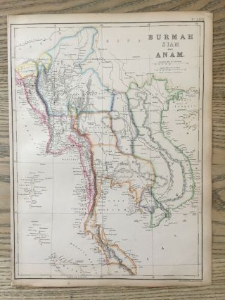1859 Southeast Asia Hand Coloured Antique Map By W.  G.  Blackie