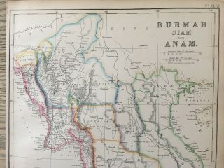 1859 SOUTHEAST ASIA HAND COLOURED ANTIQUE MAP BY W.  G.  BLACKIE 2
