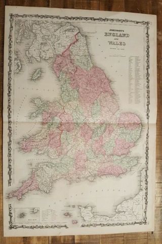 Antique Colored Map Of England And Wales - Johnson 