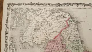 Antique Colored MAP OF ENGLAND AND WALES - Johnson ' s Family Atlas 1863 3