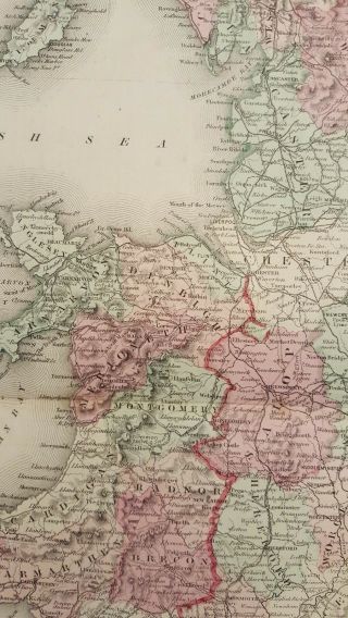 Antique Colored MAP OF ENGLAND AND WALES - Johnson ' s Family Atlas 1863 4