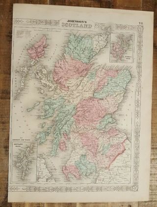 Antique Colored Map Of Scotland - Johnson 