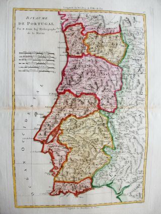 1789 BONNE - rare map: SPAIN,  PORTUGAL,  LISBOA,  LISBON,  VILLA REAL,  FARO,  PORTO 2