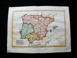 1789 Bonne: Rare Map: Hispania Vetus,  Spain,  Portugal,  Balearic Isles,  Barcelona