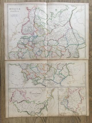 1859 Russia & Russian Empire Hand Coloured Map By W.  G.  Blackie Antique