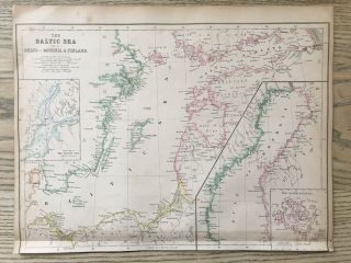 1859 The Baltic Sea Hand Coloured Antique Map By W.  G.  Blackie