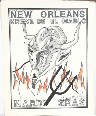 Pencil Signed & Numbered George Luttrell Mardi Gras Poster - Krewe De El Diablo