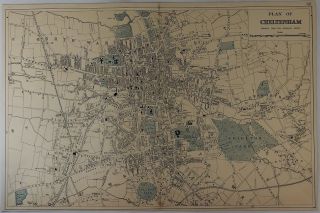 Antique Colored Map - Plan Of Cheltenham - Lithograph - C1875