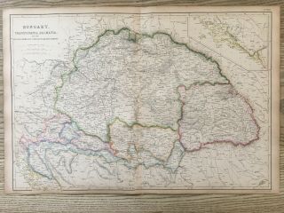 1859 Hungary Hand Coloured Antique Map By W.  G.  Blackie