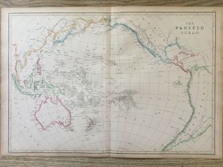 1859 Pacific Ocean Hand Coloured Antique Map By W.  G.  Blackie