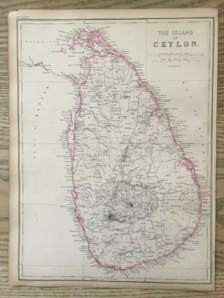 1859 Ceylon Sri Lanka Hand Coloured Antique Map By W.  G.  Blackie