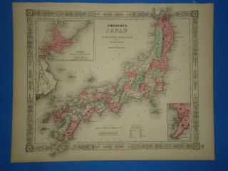 Vintage 1864 Japan Map Old Antique Johnson 