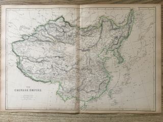 1859 China Chinese Empire Hand Coloured Antique Map By W.  G.  Blackie