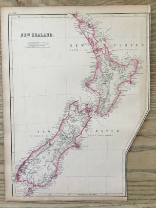 1859 Zealand Hand Coloured Antique Map By W.  G.  Blackie