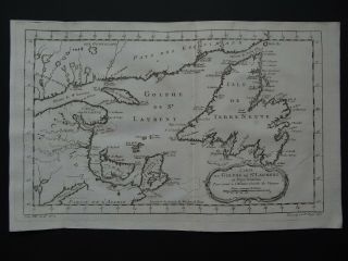1757 Bellin Atlas Map Newfoundland Gulf St Lawrence Canada Golphe De St Laurent