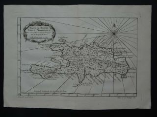 1758 Bellin Atlas Map Hispaniola - Dominican - Haiti - L 