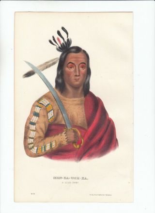 Rare 1870 Mckenney & Hall Hand Colored Octavo Print: Mon - Ka - Ush - Ka