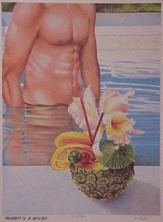 Jon Reich Art Gallery " Paradise " Print Of Color Pencil Male Nude