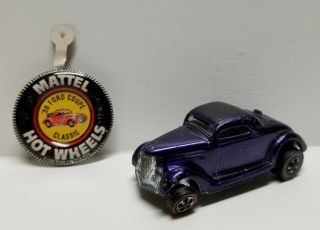 Vintage Hot Wheels Redline 1968 Purple Classic 36 Ford Coupe Diecast Car & Badge