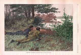 Still Hunting The Moose - A Long Shot - By A.  B.  Frost - Hand Colored - 1883