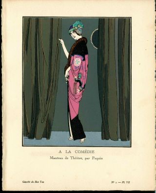 1925 Gazette Du Bon Ton Pochoir Fashion Print La Comedie Javier Gose