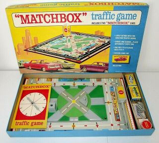 Vintage 1968 Matchbox Traffic Game W/ 2 Cars In Boxes,  Instructions