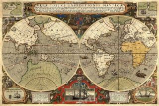 1595 Old World Exploration Vintage Map Poster - Sir Francis Drakes Voyages 16x24
