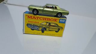 Lesney Matchbox Mercury Cougar 62 Script Box Very Rare Red Transitional Box.