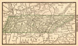 Rare Antique Tennessee State Map 1888 Miniature Vintage Map Of Tennessee 6615