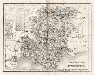 1846 Antique Map Of Hampshire Southampton Isle Of Wight Winchester Portsmouth