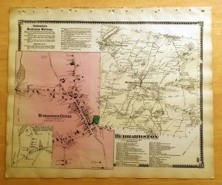 1870 Map Hubbardston Ma Massachusetts Beers Antique Hand - Colored